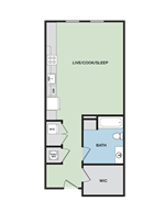 Floor plan for studio, 1 bath, 565 sqft