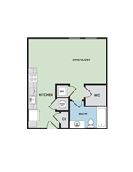 Floor plan for studio, 1 bath, 515 sqft