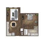 Floor plan for studio, 1 bath, 632 sqft