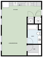Floor plan for studio, 1 bath, 535 sqft