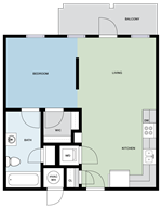 Floor plan for studio, 1 bath, 588 sqft