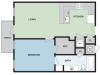 Floor plan for 1 bed, 1 bath, 733 sqft