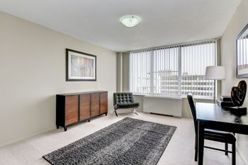 Plush carpeting in bedroom and home office 