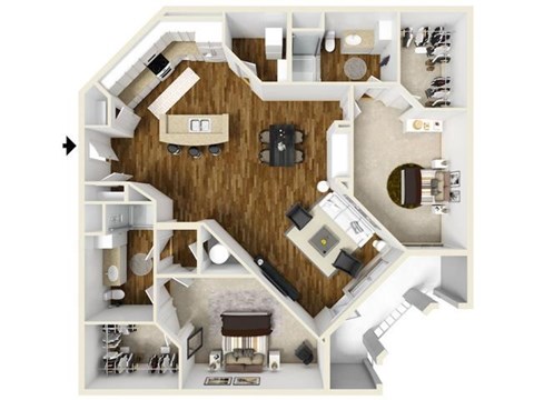 Floor plan for 2 beds, 2 baths, 1392 sqft