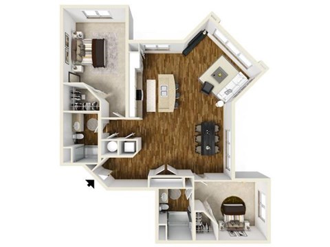 Floor plan for 2 beds, 2 baths, 1340 sqft
