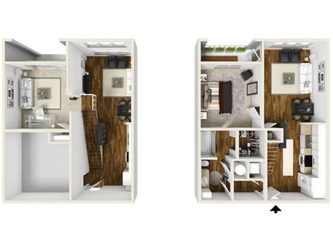 Floor plan for 1 bed, 1 bath, 888 sqft