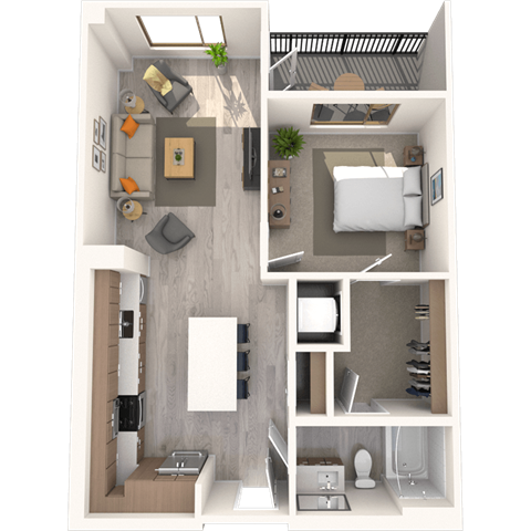 Floor plan for 1 bed, 1 bath, 739 sqft