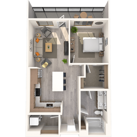 Floor plan for 1 bed, 1 bath, 810 sqft