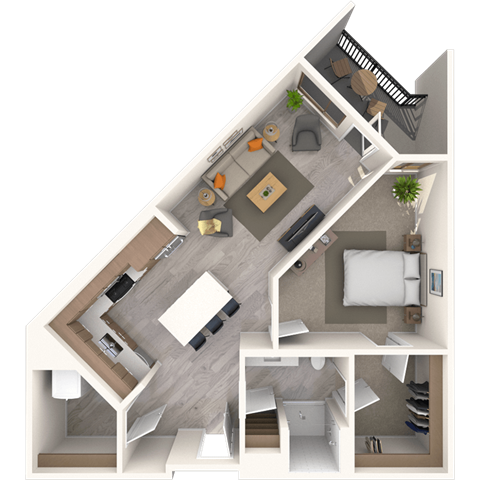 Floor plan for 1 bed, 1 bath, 831 sqft