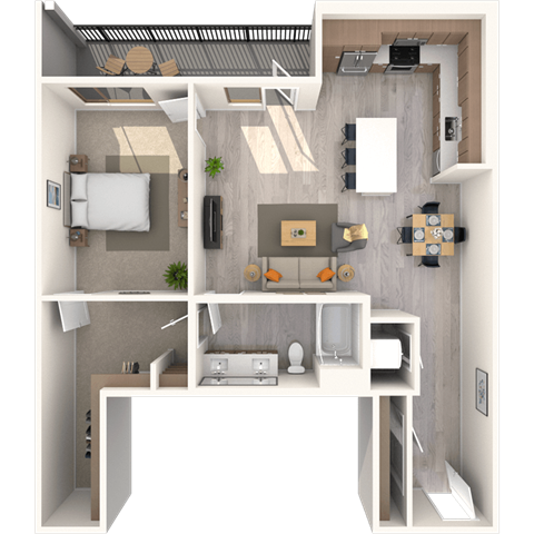 Floor plan for 1 bed, 1 bath, 1034 sqft