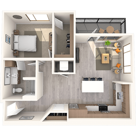 Floor plan for 1 bed, 1 bath, 895 sqft