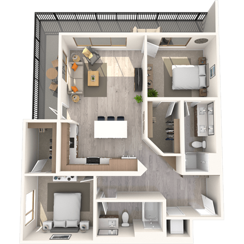Floor plan for 2 beds, 2 baths, 1177 sqft