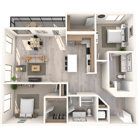 Floor plan for 2 beds, 2 baths, 1475 sqft