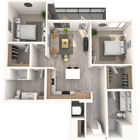 Floor plan for 2 beds, 2 baths, 1146 sqft