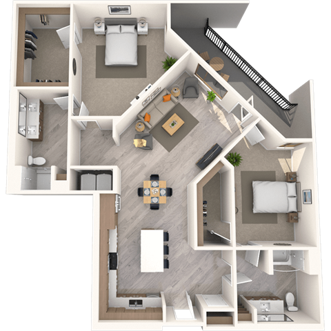 Floor plan for 2 beds, 2 baths, 1452 sqft