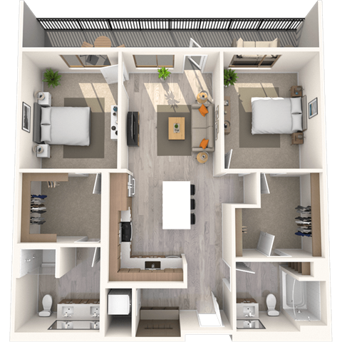 Floor plan for 2 beds, 2 baths, 1214 sqft