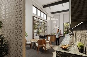 Phoenix apartment for rent - a rendering of a kitchen and dining area with a table and chairs