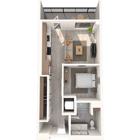 Floor plan for studio, 1 bath, 607 sqft