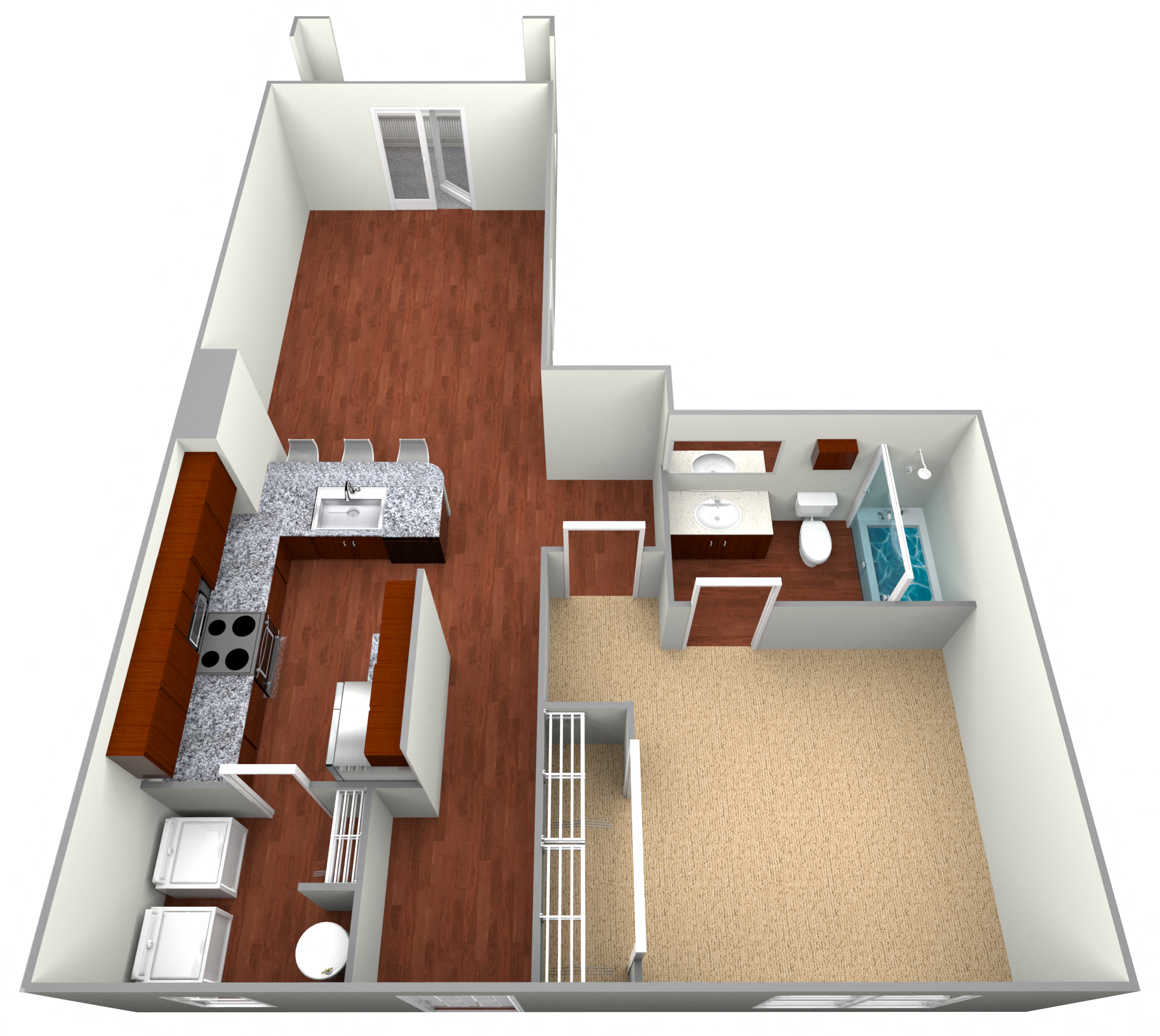 Floor plan for 1 bed, 1 bath, 742 sqft