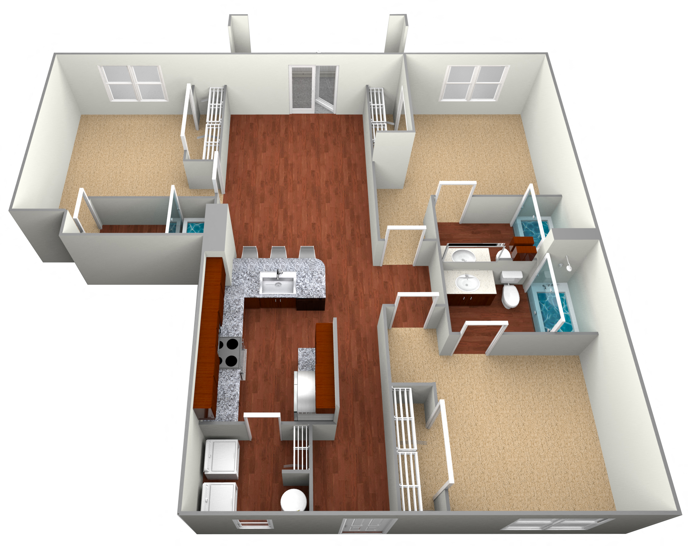 Floor plan for 3 beds, 3 baths, 1256 sqft