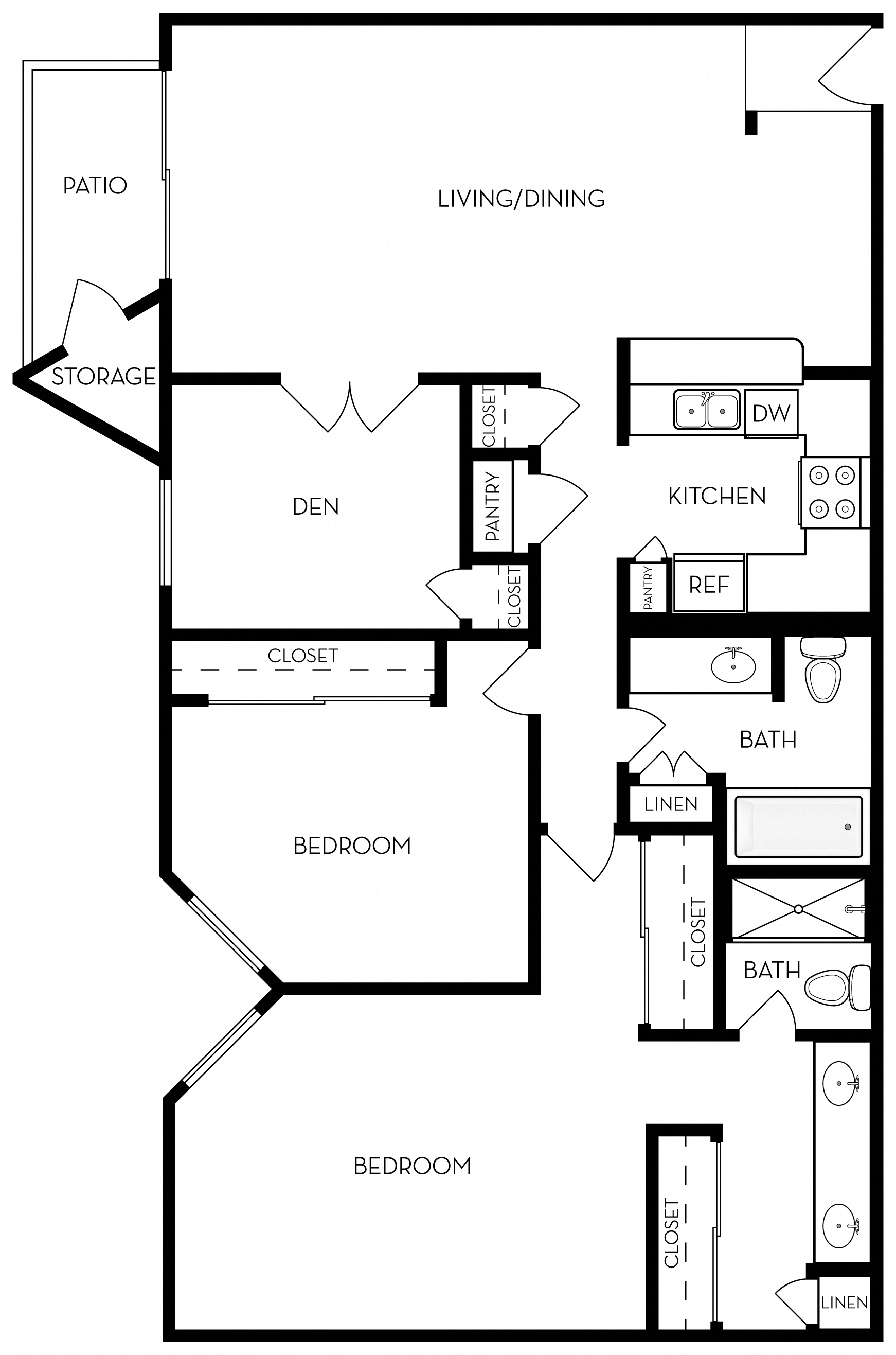 Floor plan for 2 beds, 2 baths, 1209 sqft
