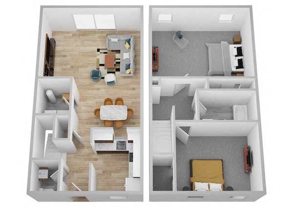 Floor plan for 2 beds, 1.5 baths, 1150 sqft