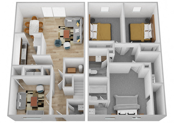 Floor plan for 3 beds, 2.5 baths, 1450 sqft