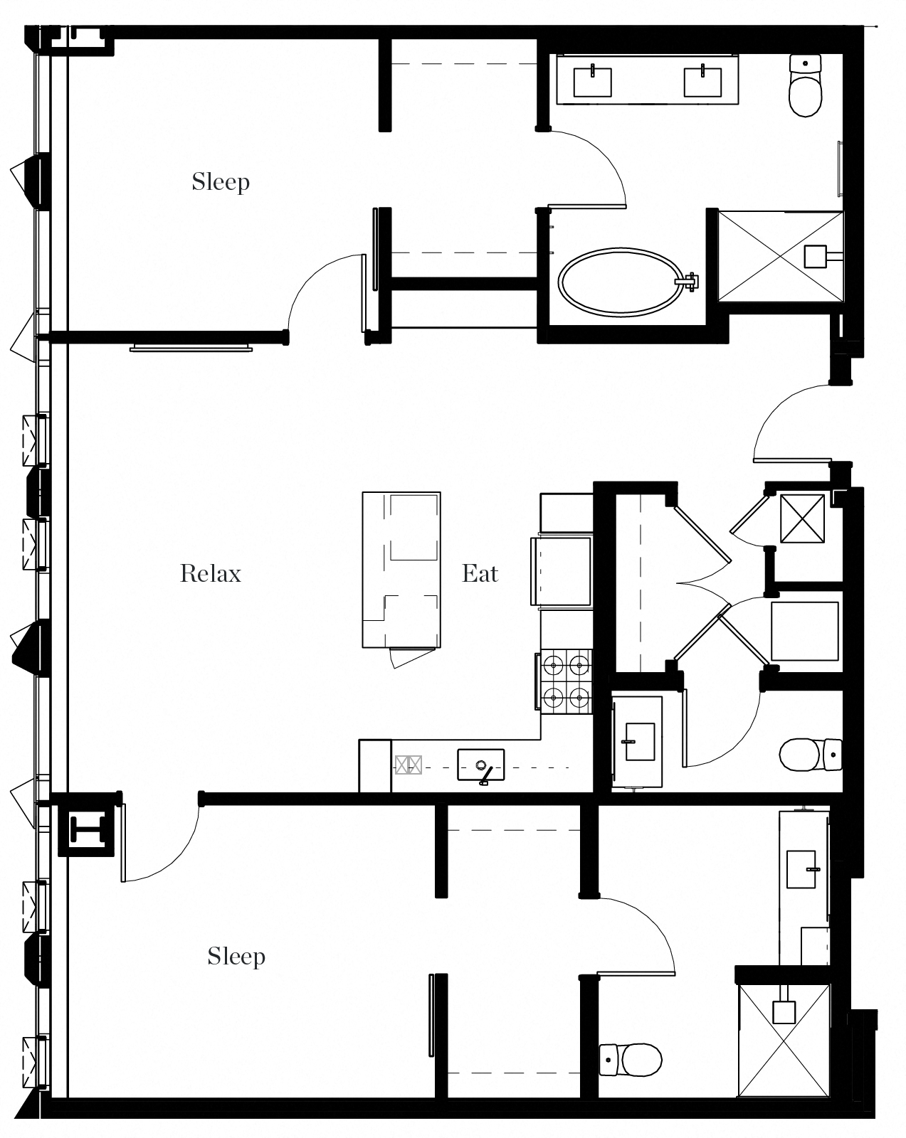Floor plan for 2 beds, 2.5 baths, 1358 sqft