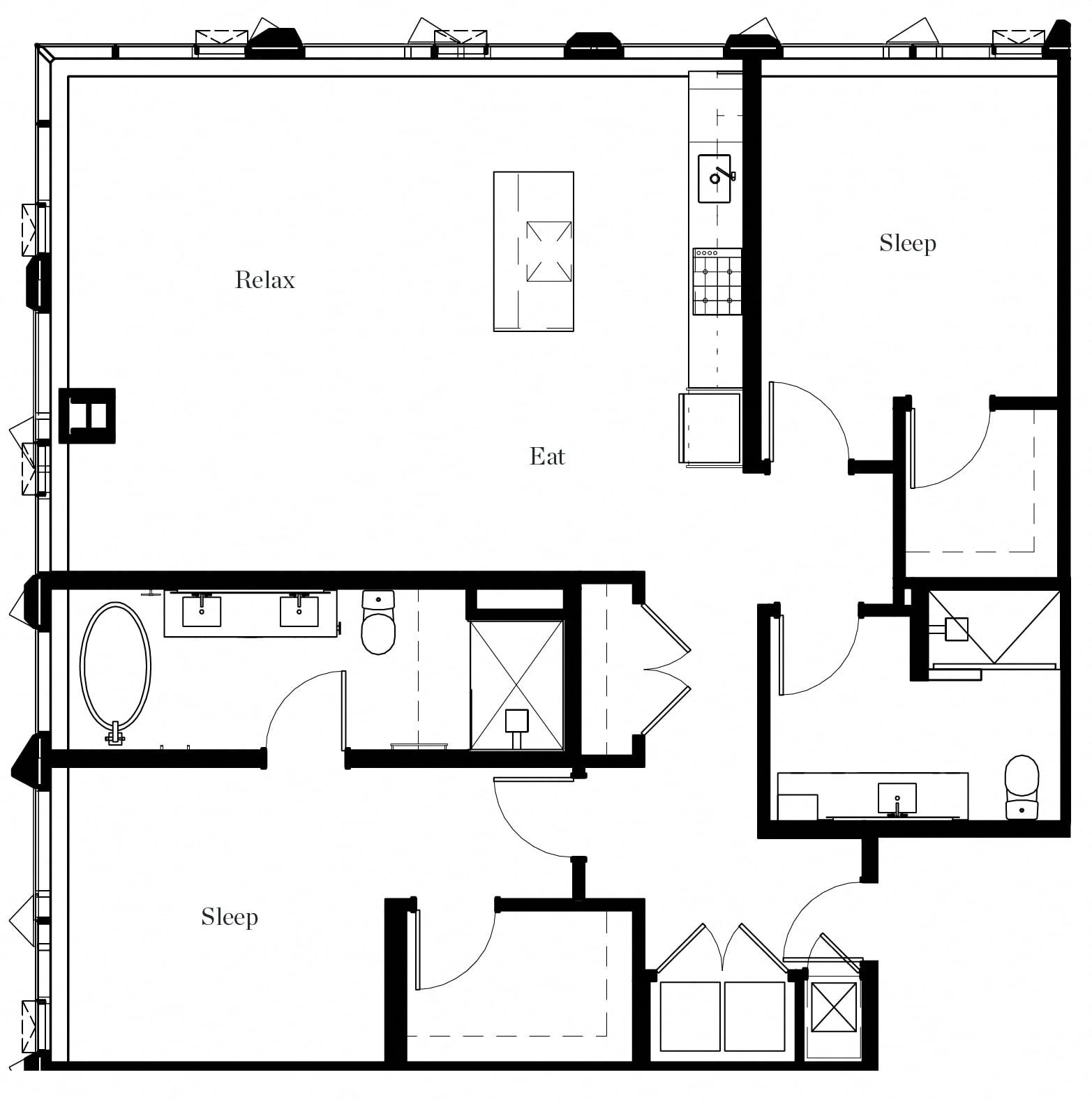 Floor plan for 2 beds, 2 baths, 1438 sqft
