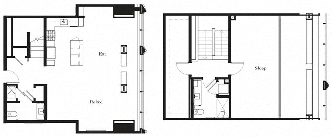 Floor plan for 1 bed, 1.5 baths, 1724 sqft