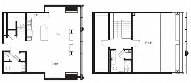 Floor plan for 1 bed, 1.5 baths, 1738 sqft