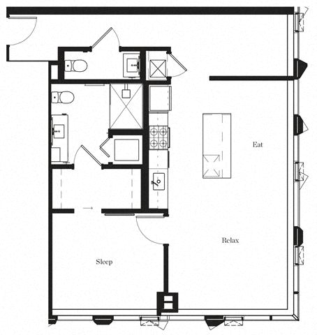 Floor plan for 1 bed, 1.5 baths, 918 sqft
