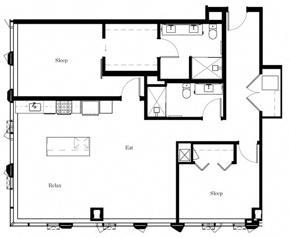 Floor plan for 2 beds, 2 baths, 1399 sqft