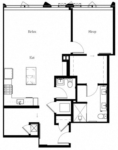 Floor plan for 1 bed, 1.5 baths, 1010 sqft