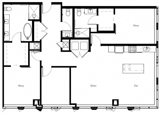 Floor plan for 2 beds, 2.5 baths, 1712 sqft