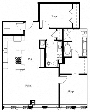 Floor plan for 2 beds, 2 baths, 1425 sqft