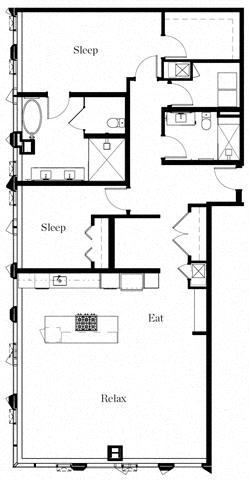 Floor plan for 2 beds, 2 baths, 1826 sqft