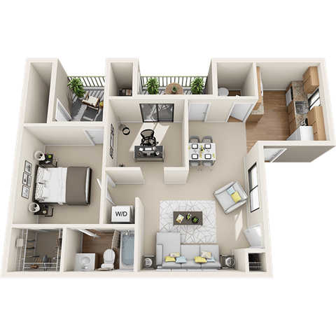 Floor plan for 1 bed, 1.5 baths, 800 sqft