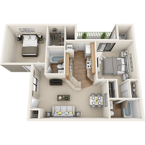 Floor plan for 2 beds, 2 baths, 900 sqft