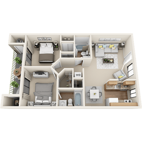 Floor plan for 2 beds, 2 baths, 900 sqft