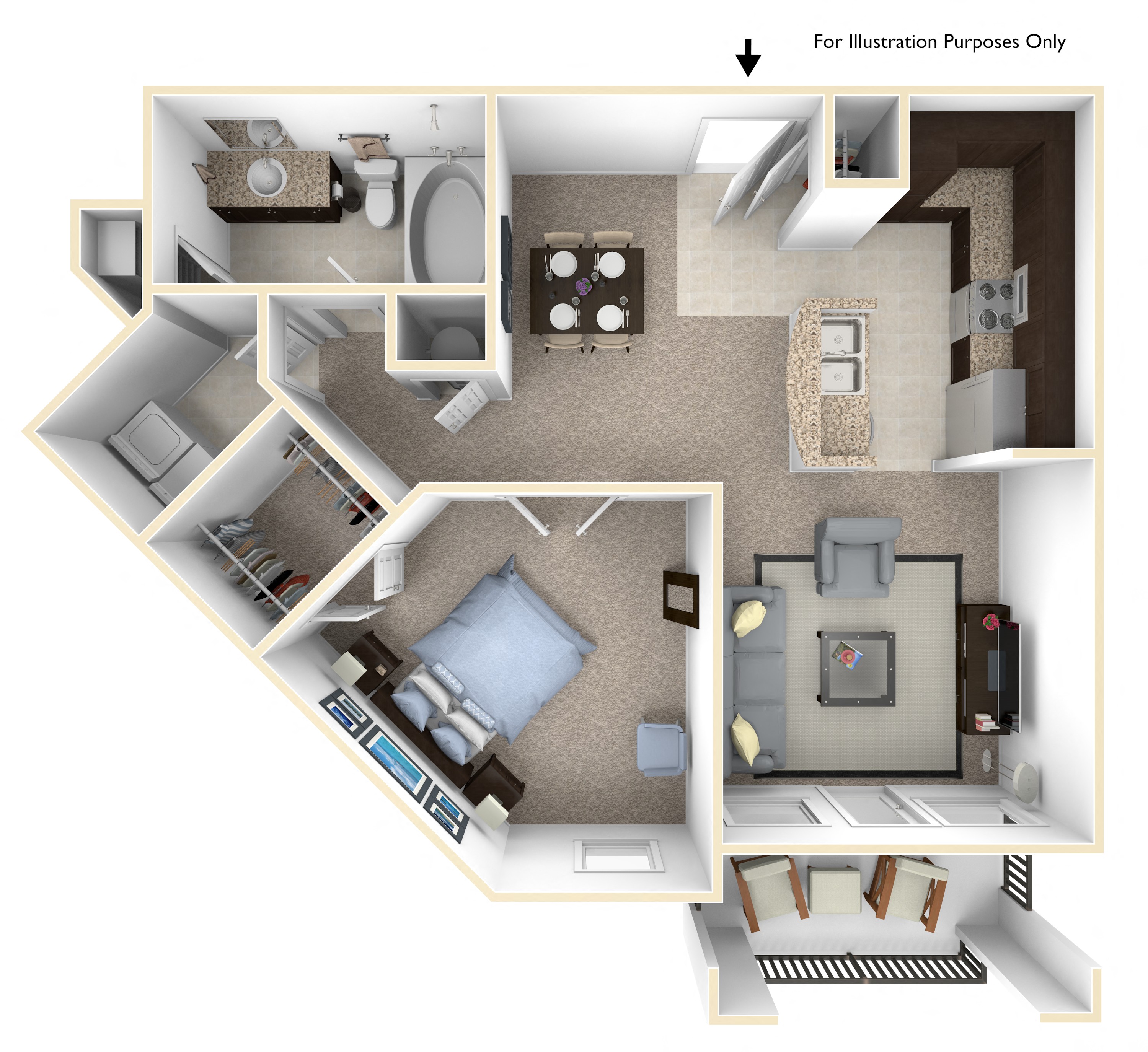 Floor plan for 1 bed, 1 bath, 830 sqft