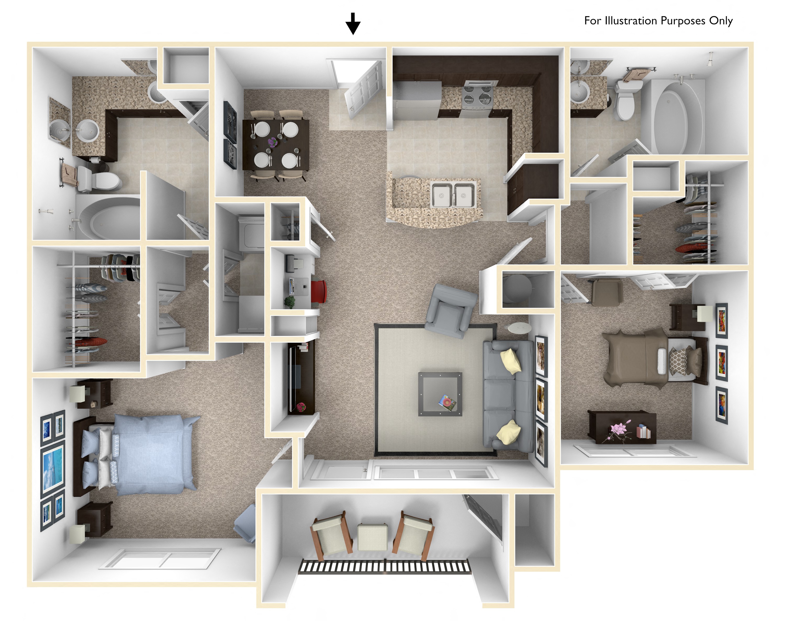 Floor plan for 2 beds, 2 baths, 1200 sqft