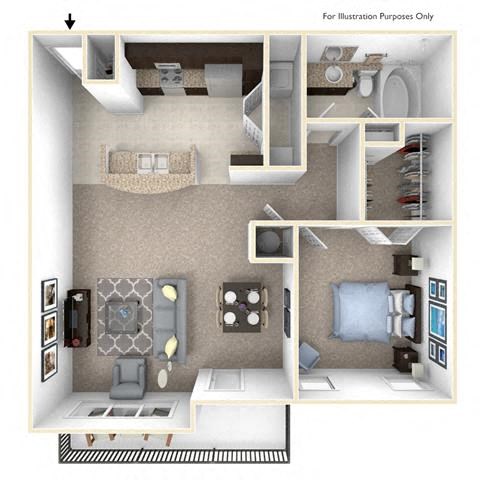 Floor plan for 1 bed, 1 bath, 819 sqft