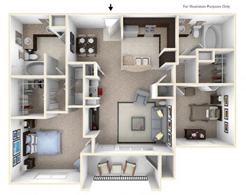 Floor plan for 2 beds, 2 baths, 1447 sqft