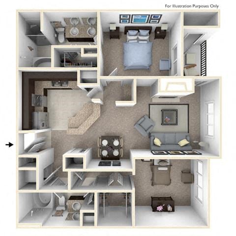 Floor plan for 2 beds, 2 baths, 1251 sqft
