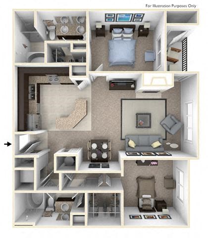Floor plan for 2 beds, 2 baths, 1251 sqft