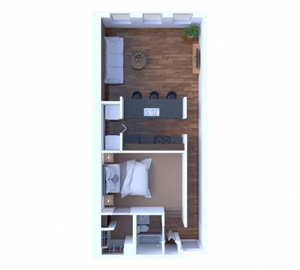 Floor plan for 1 bed, 1 bath, 665 sqft