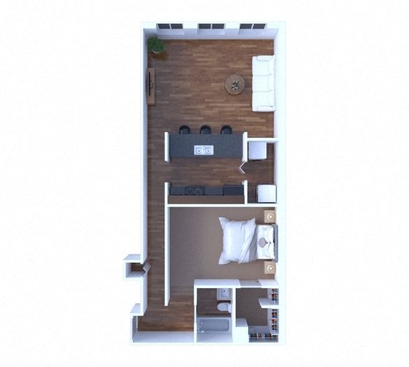 Floor plan for 1 bed, 1 bath, 746 sqft