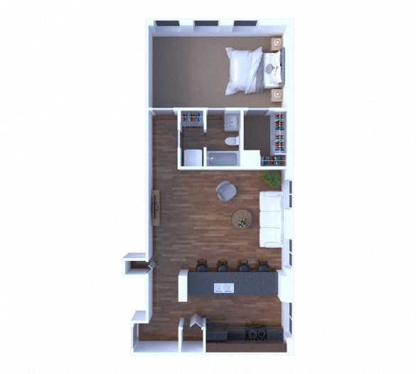 Floor plan for 1 bed, 1 bath, 785 sqft