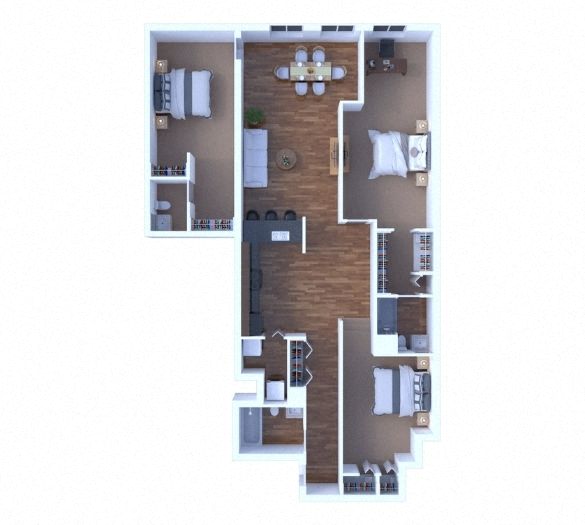 Floor plan for 3 beds, 2.5 baths, 1320 sqft